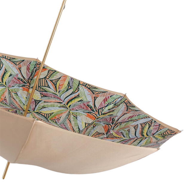 KOALA – Umbrelă damă bej cu interior frunze multicolore și mâner decorativ