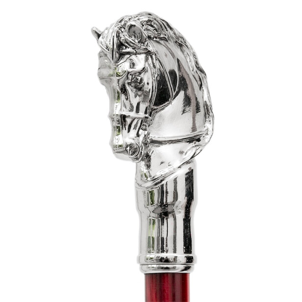 SILVER HORSE – Umbrelă bărbați elegantă neagră cu mâner decor Cal argintiu