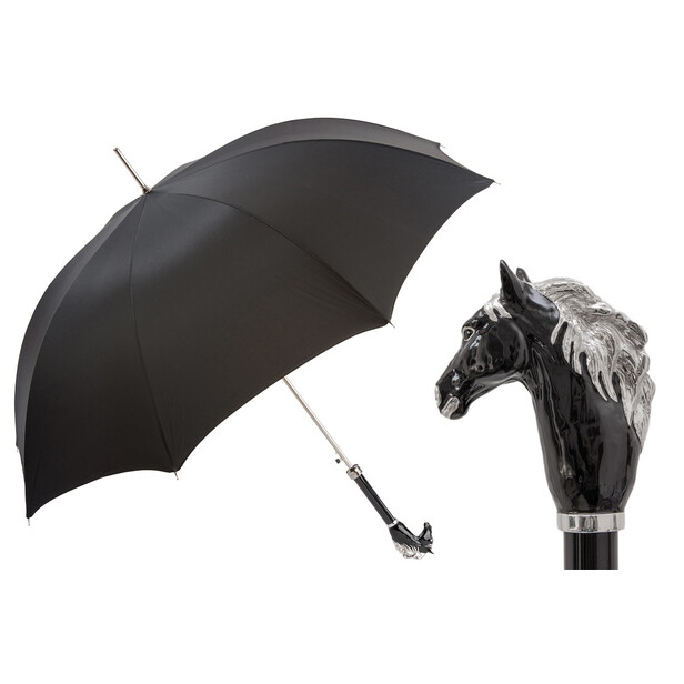 BLACK HORSE – Umbrelă bărbați neagră cu mâner decor Cal