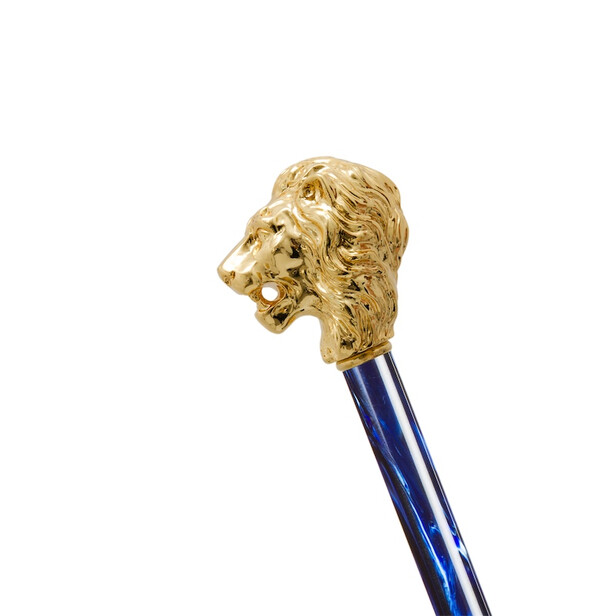 LION BLUE – Umbrelă bărbați albastră cu mâner decor Leu auriu