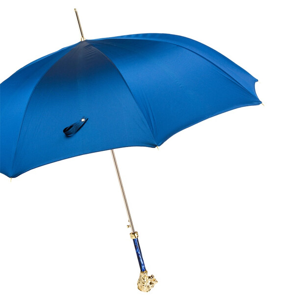 LION BLUE – Umbrelă bărbați albastră cu mâner decor Leu auriu