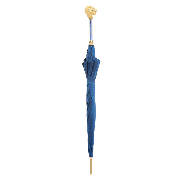 LION BLUE – Umbrelă bărbați albastră cu mâner decor Leu auriu