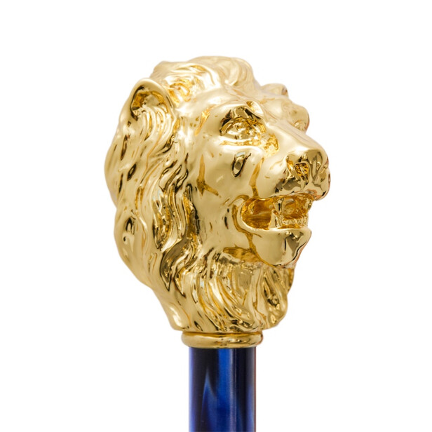 LION BLUE – Umbrelă bărbați albastră cu mâner decor Leu auriu