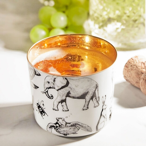 SIP OF GOLD – Pocal de șampanie PRECIOUS COMPANIONS alb-negru cu animale stil gravură