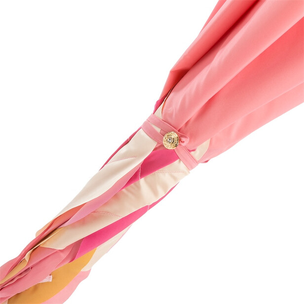 BEAUTIFUL PINK – Umbrelă damă roz cu frunze aplicate și mâner cu cristale Swarovski