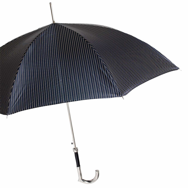 DANDY 2 – Umbrelă bărbați bleumarin cu dungi fine și mâner metalic