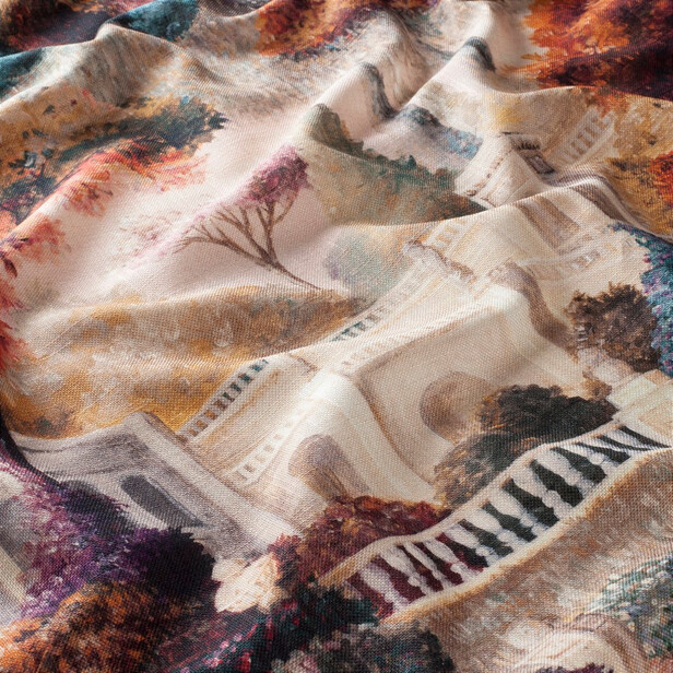 MIDSUMMER DREAM – țesătură de draperie din in imprimat cu peisaje poetice din Toscana: