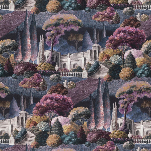 MIDSUMMER DREAM – țesătură de draperie din in imprimat cu peisaje poetice din Toscana: