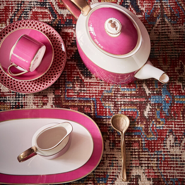 Set de 6 Cani pentru espresso, cu farfurie  CHIQUE Magenta - Auriu