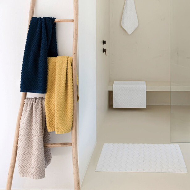 CHEVRON - Set 3 Prosoape bleumarin, 100% bumbac premium, ultra-absorbante