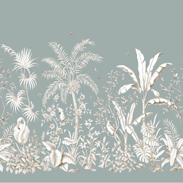 PAPILLONS Tapet Panoramic – Chinoiserie tropicală, vinil de lux