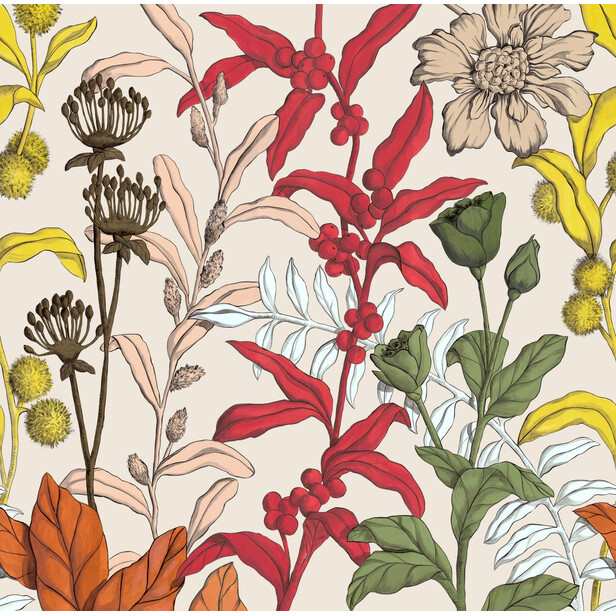 PETALS AND BERRIES Tapet panoramic – design floral artistic, inspirat din arta stradală