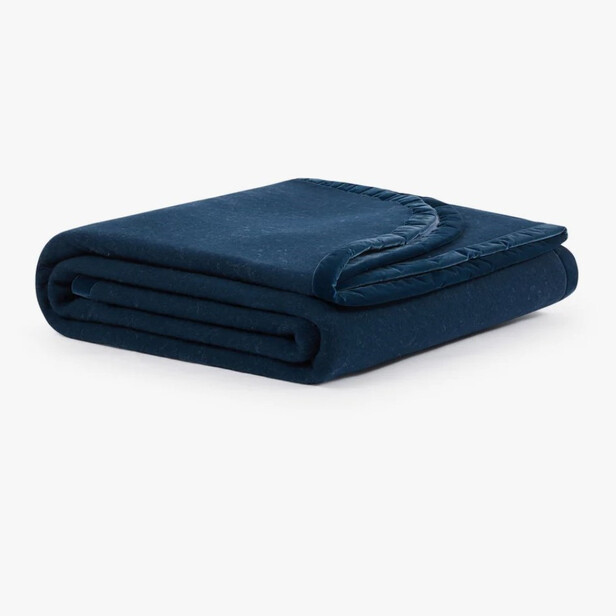 THERMO – Pătură Bleumarin cu Bordură de Catifea – Față Dublă Bleumarin & Bleu – Lână Premium