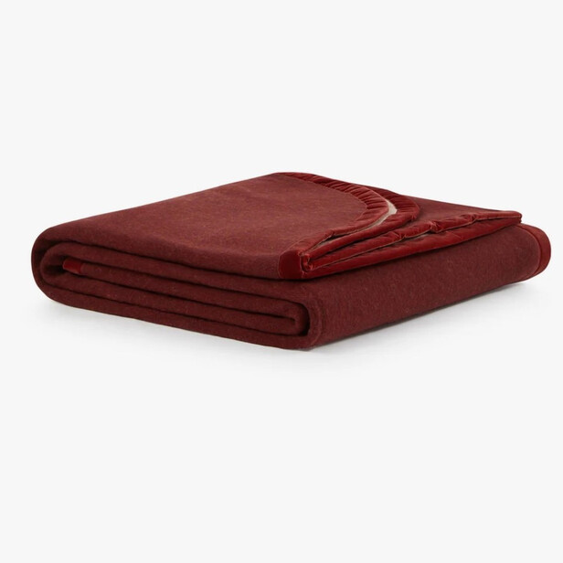 THERMO – Pătură Bordeaux cu Bordură de Catifea – Față Dublă Bordeaux & Roz – Lână Premium