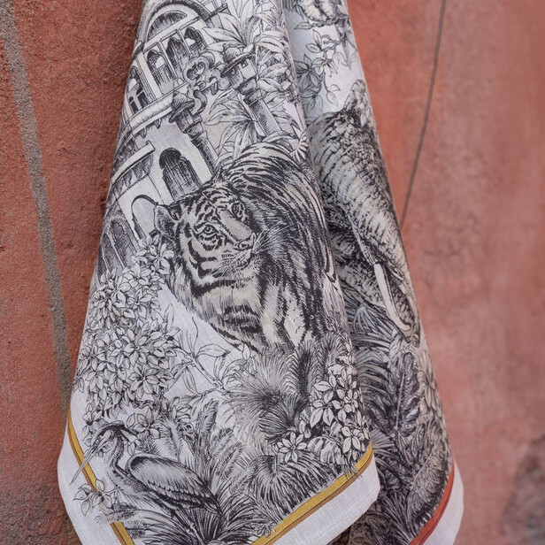 TANTRA – Față de masă din in 100% cu chenar decorativ, Tessitura Toscana Telerie