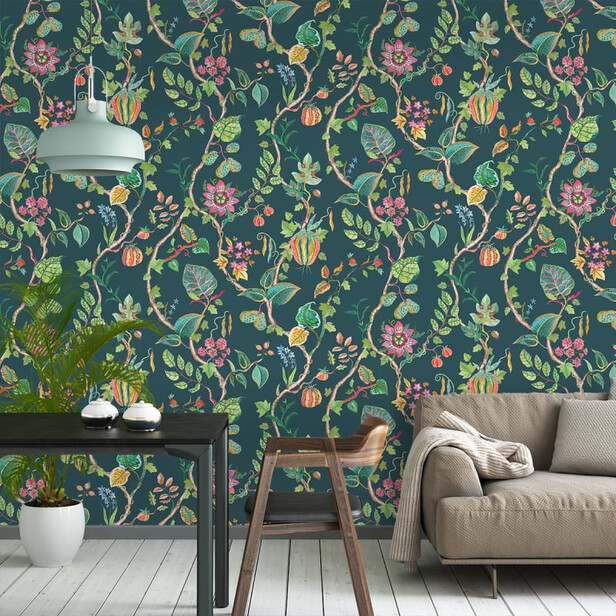 MYTHICA Tapet non-woven – design botanic exotic cu flori de fructul pasiunii