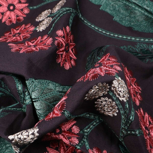 RUSHWORTH – Țesătură din in brodată cu flori stilizate pentru draperii