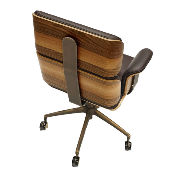 ARMADILLO 2 | Fotoliu executive pivotant din piele maro și structură bronz