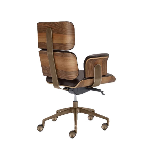 ARMADILLO 2 | Fotoliu executive pivotant din piele maro și structură bronz