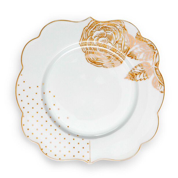Set 6 farfurii pentru desert, decor floral si buline ROYAL WHITE