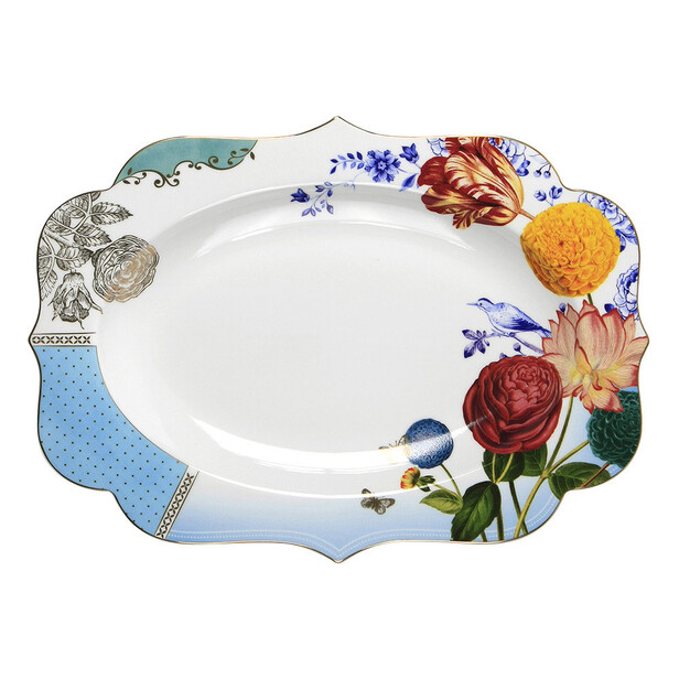 Platou de prezentare oval, decor floral multicolor ROYAL
