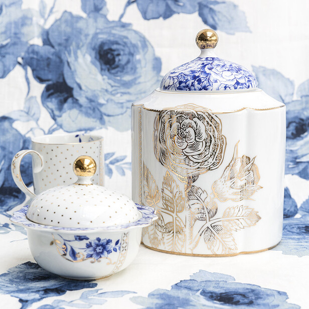 Borcan pentru biscuiti, decor floral ROYAL WHITE