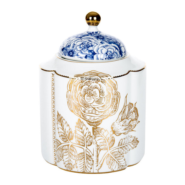 Borcan pentru biscuiti, decor floral ROYAL WHITE