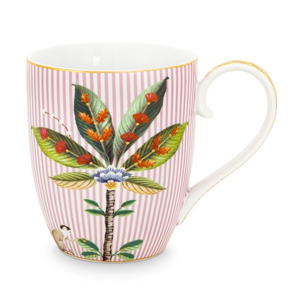 Set 6 cani XL pentru ceai sau cafea, design exotic cu maimute  LA MAJORELLE pink