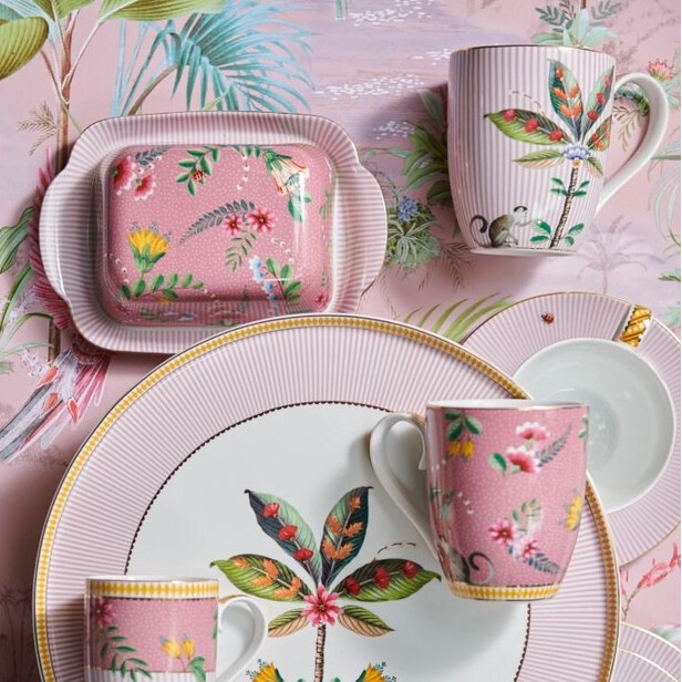 Set 6 cani XL pentru ceai sau cafea, design exotic cu maimute  LA MAJORELLE pink