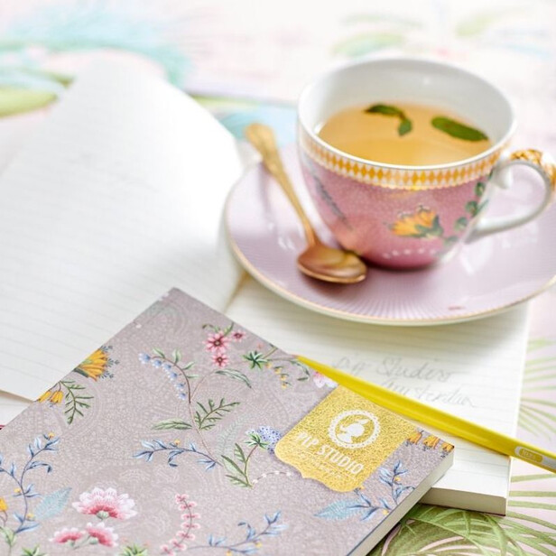 Set 6 cesti pentru ceai sau cafea, cu farfurie, design exotic cu maimute LA MAJORELLE pink