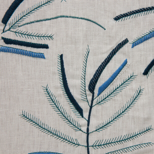 MIMOSA - Perdea Din In Cu Broderie Delicată De Frunze Și Crenguțe Stilizate