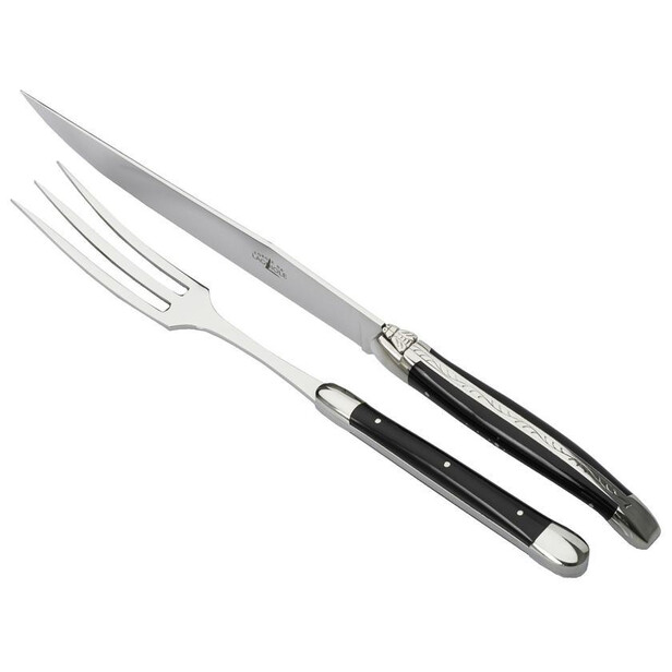 Set cutit si furculita pentru transat carne cu manere din Corn Negru BLACK HORN