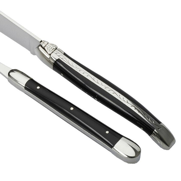 Set cutit si furculita pentru transat carne cu manere din Corn Negru BLACK HORN