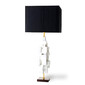 MARVIN - Lampă de masă cu bază din ceramică albă, accente aurii și abajur negru rectangular
