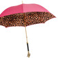 LEOPARD – Umbrelă damă ciclamen cu interior animal print și mâner decorativ