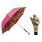 LEOPARD – Umbrelă damă ciclamen cu interior animal print și mâner decorativ
