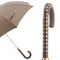 PIED DE POULE – Umbrelă damă din jaquard cu motiv houndstooth și mâner din piele cu nituri