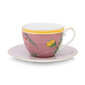 Set 6 cesti pentru ceai sau cafea, cu farfurie, design exotic cu maimute LA MAJORELLE pink