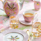 Set 6 cesti pentru ceai sau cafea, cu farfurie, design exotic cu maimute LA MAJORELLE pink